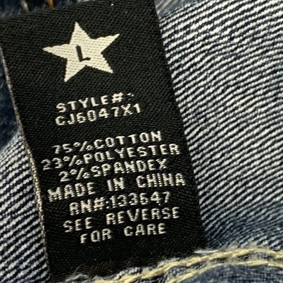 Womens Celebrity Pink Denim Jacket Size L Distress Crop Stretch 2350 EUC Dark - Picture 10 of 11